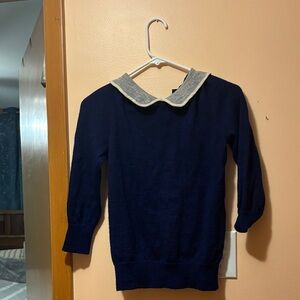 J. Crew Dark Blue Sweater with Light Gray Collar